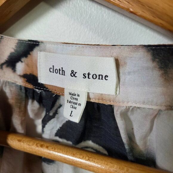 NWOT CLOTH AND STONE PRINTED CHINESE COLLAR BUTTON DOWN TOP SIZE L - Picture 13 of 16
